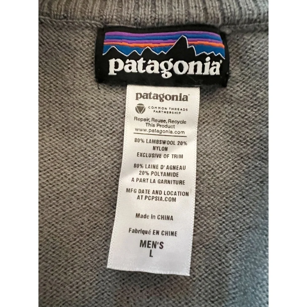Patagonia Men’s Lambswool 1/4-Zip Grey Pullover Sweater Size Large
